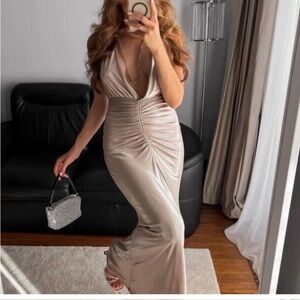 Zara NWT Woman midi Dress with metallic Thread Soft Gold